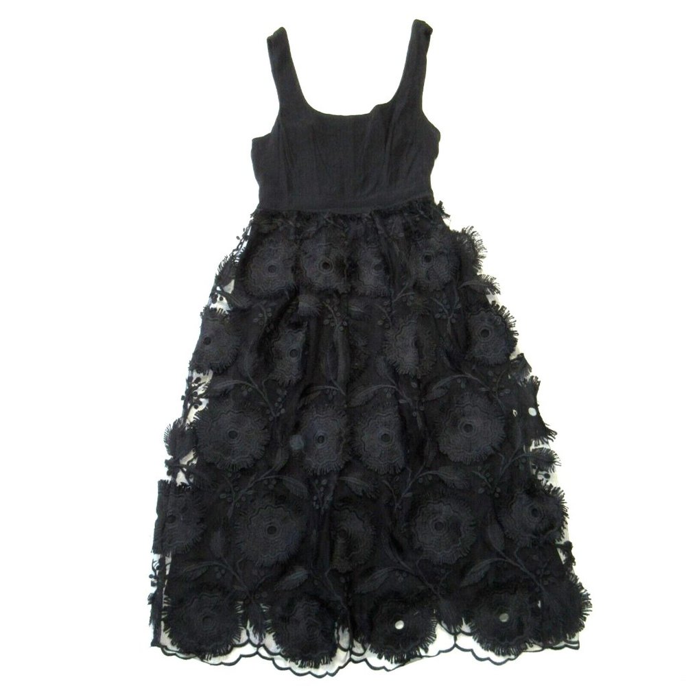 NWT by | Anthropologie Floriana Lace Midi in Black Sleeveless Dress 2P $230